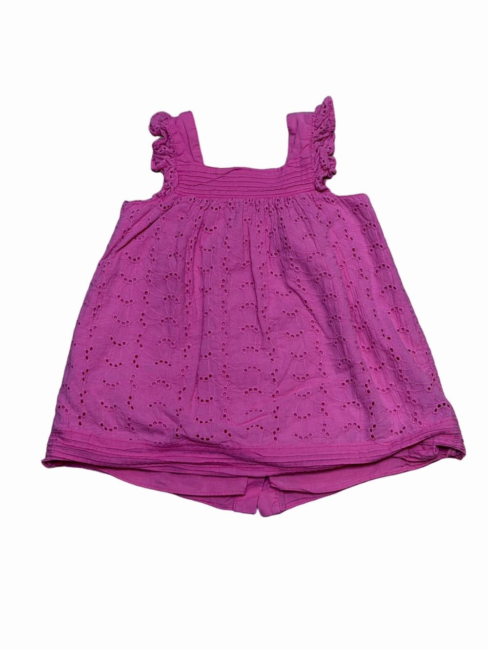 CHAPS Girls 2T Pink Eyelet Cotton Dress Ruffle Strap Embroidered Summer Sundress